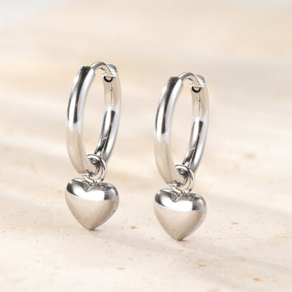 Chunky Heart Charm Hoop Earrings Waterproof