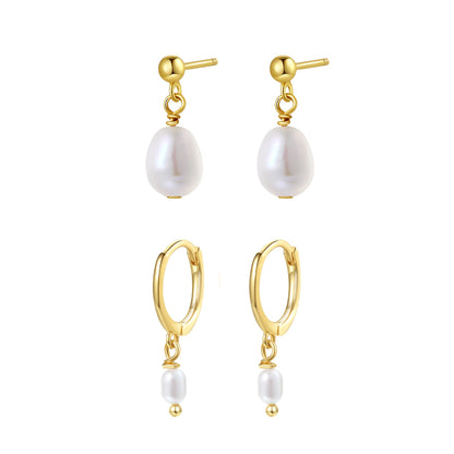 Classic Pearl Huggie and Stud Earring Set