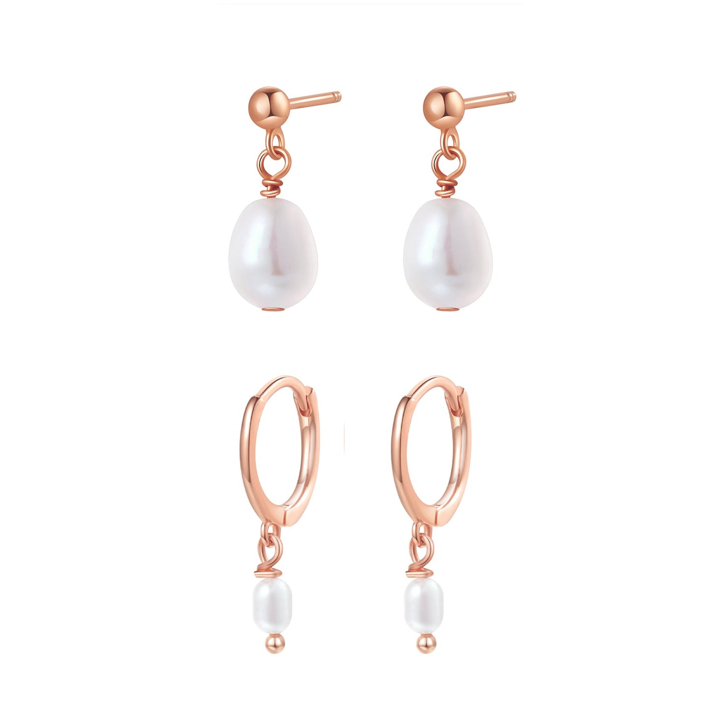 Classic Pearl Huggie and Stud Earring Set