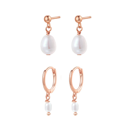Classic Pearl Huggie and Stud Earring Set