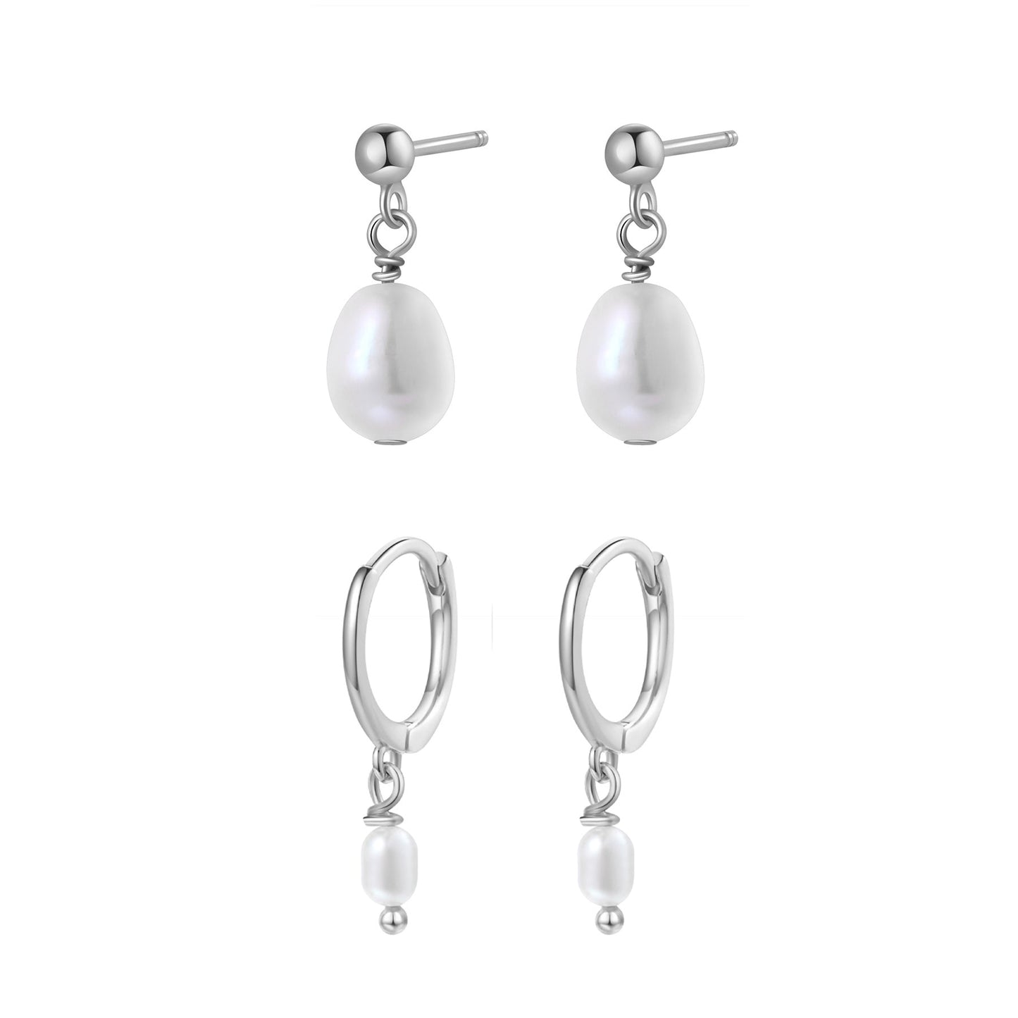 Classic Pearl Huggie and Stud Earring Set