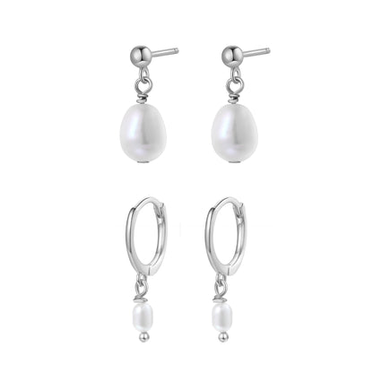 Classic Pearl Huggie and Stud Earring Set