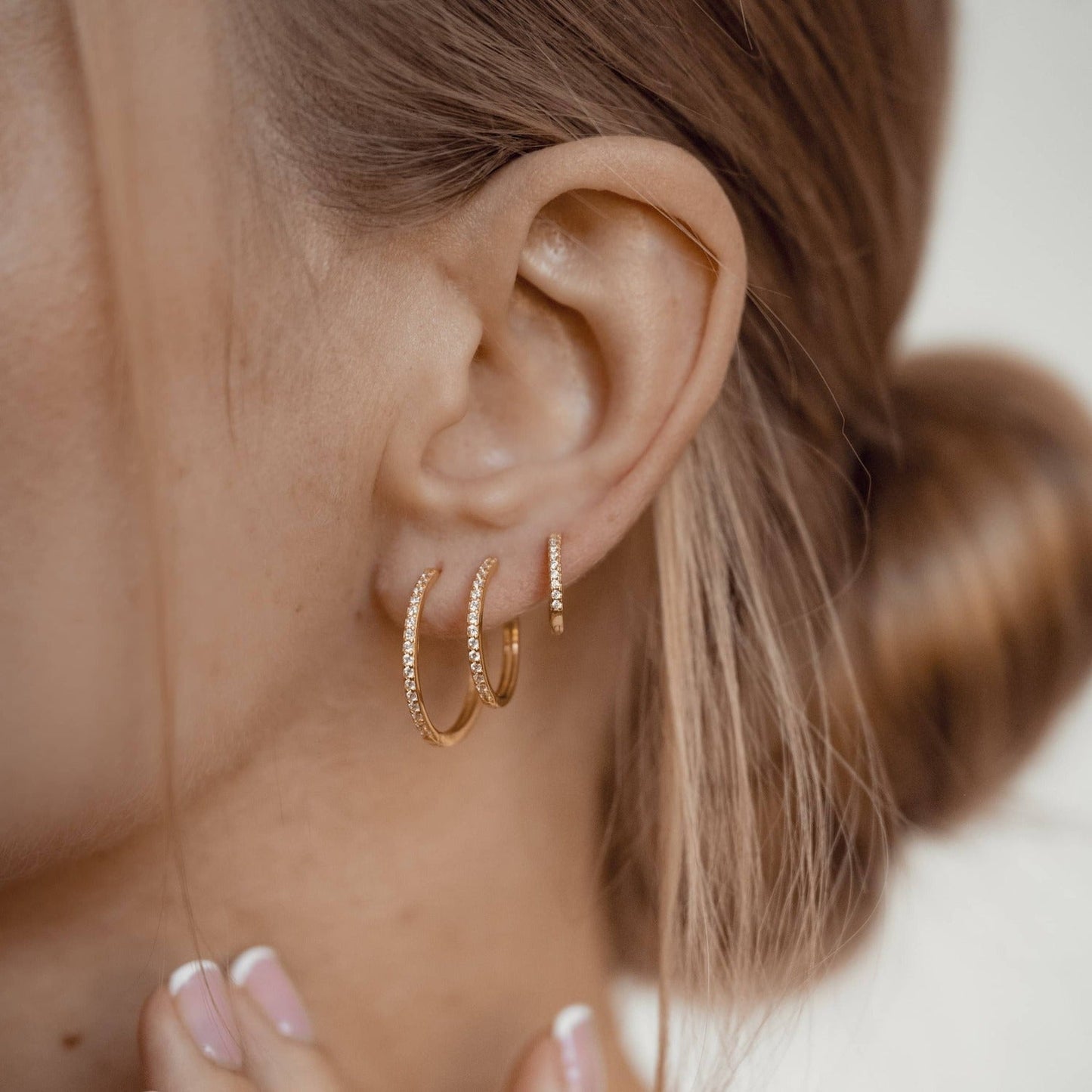 Clear Stone Hoop Earrings Sterling Silver