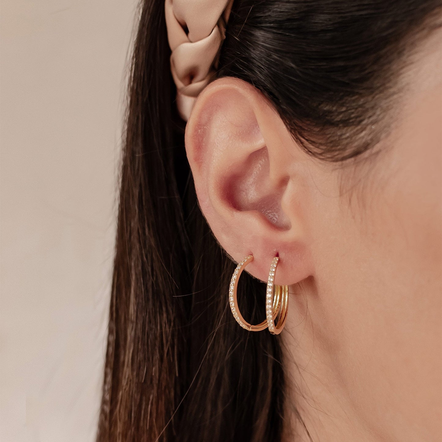 Clear Stone Hoop Earrings Sterling Silver