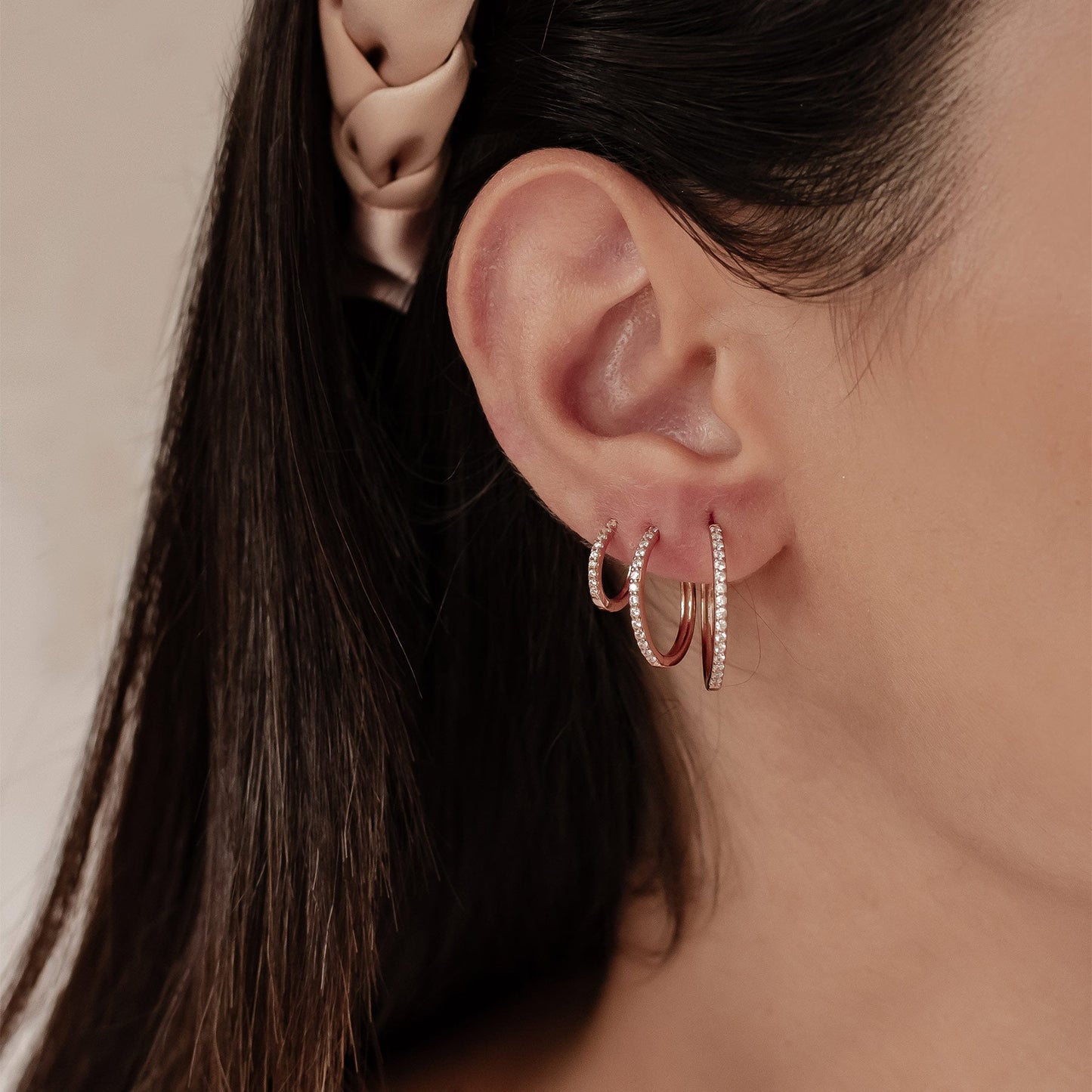 Clear Stone Hoop Earrings Sterling Silver