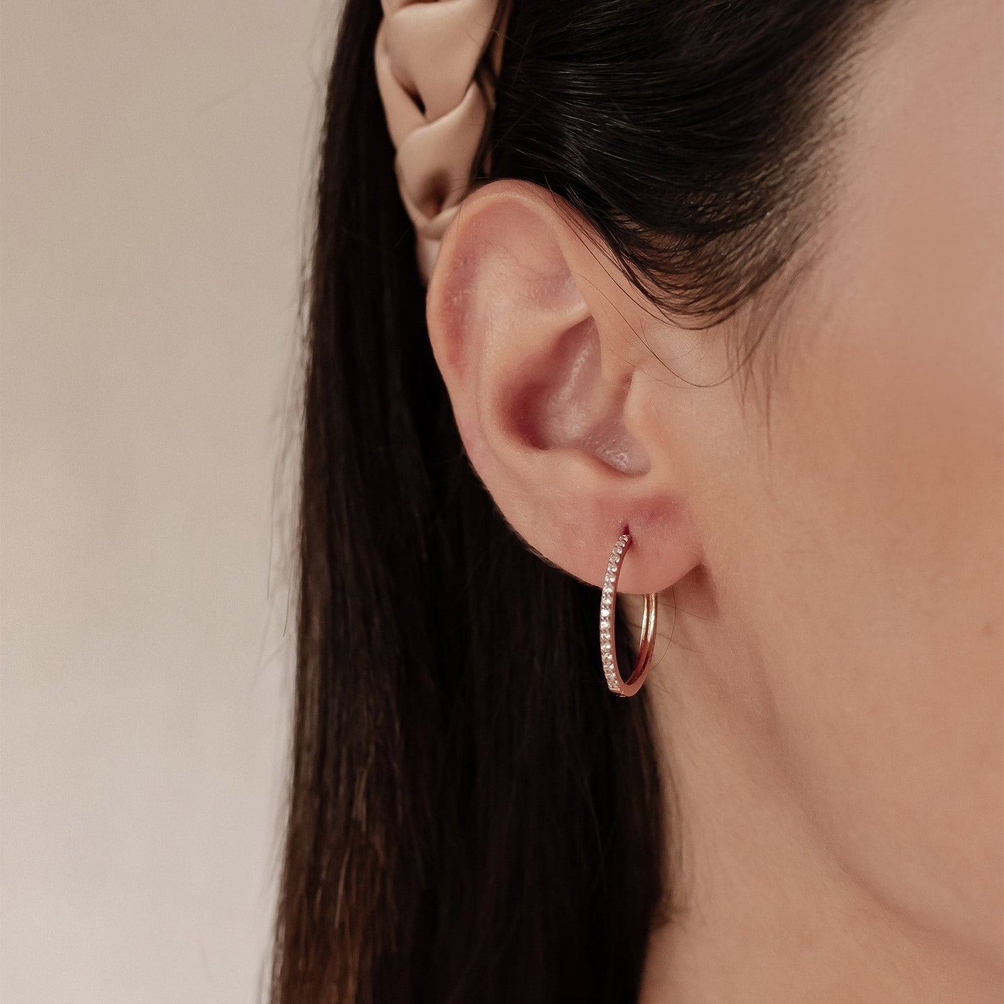 Clear Stone Hoop Earrings Sterling Silver