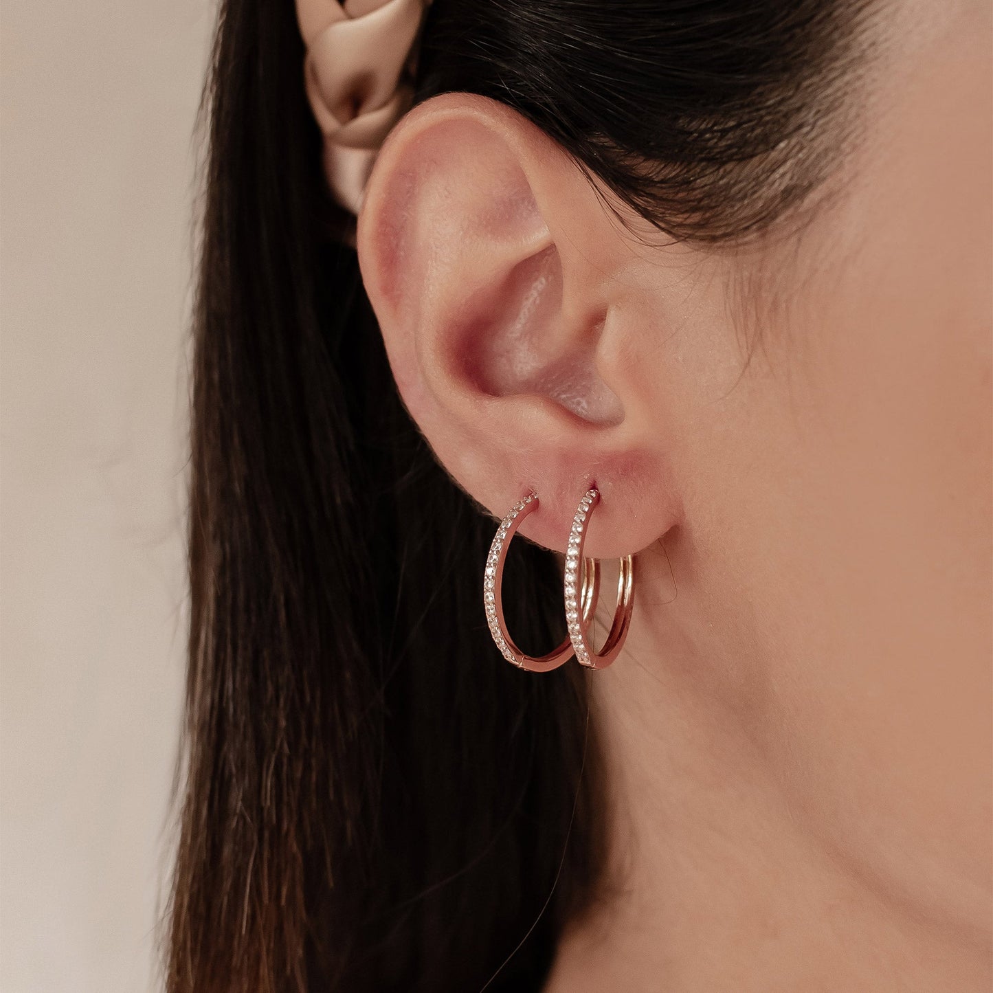 Clear Stone Hoop Earrings Sterling Silver