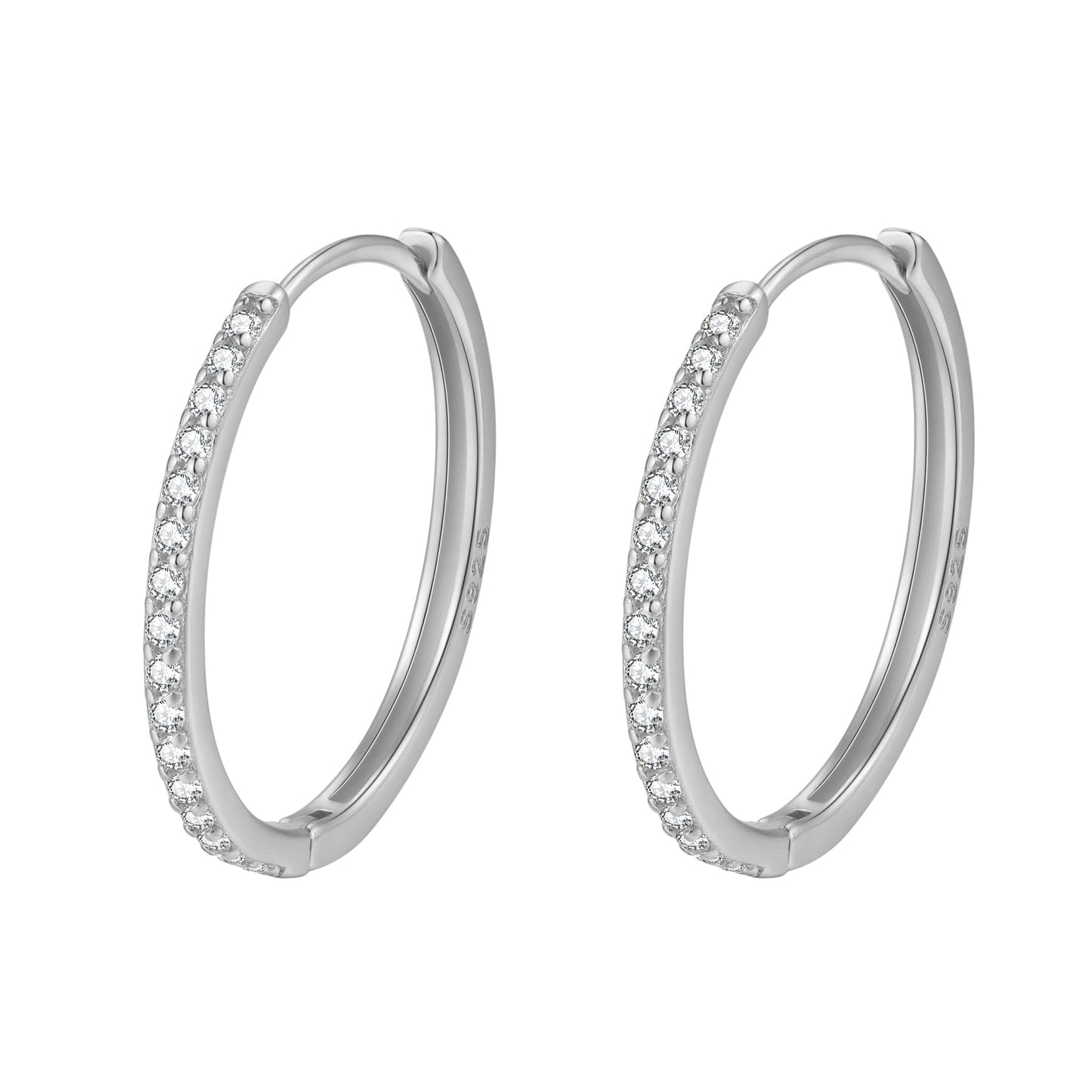 Clear Stone Hoop Earrings Sterling Silver