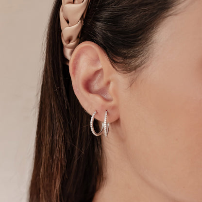 Clear Stone Hoop Earrings Sterling Silver