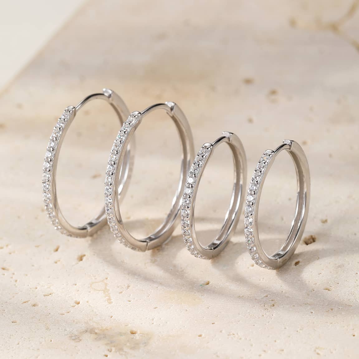 Clear Stone Hoop Earrings Sterling Silver