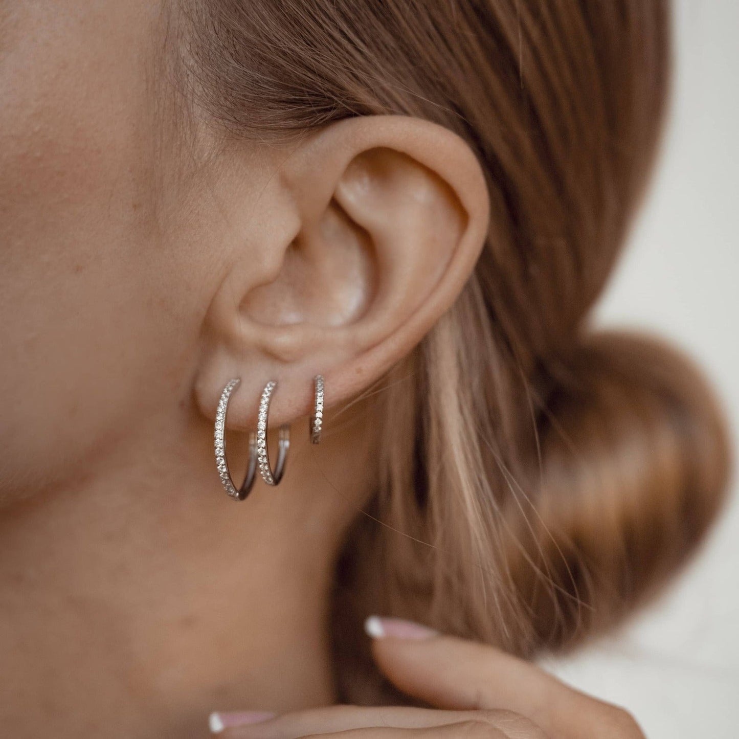 Clear Stone Hoop Earrings Sterling Silver