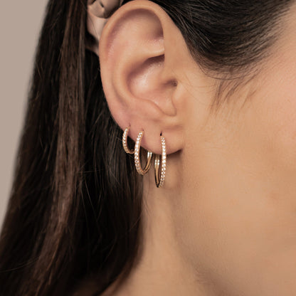 Clear Stone Trio Earring Hoop Set Sterling Silver