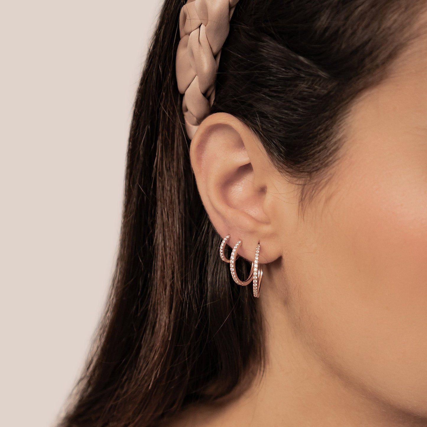 Clear Stone Trio Earring Hoop Set Sterling Silver