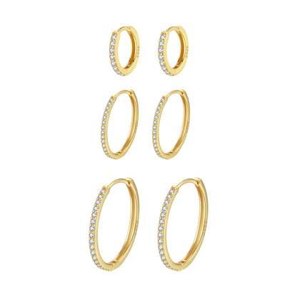 Clear Stone Trio Earring Hoop Set Sterling Silver
