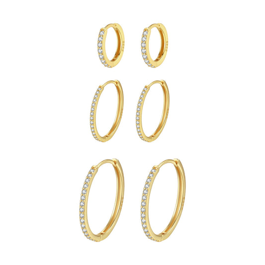 Clear Stone Trio Earring Hoop Set Sterling Silver