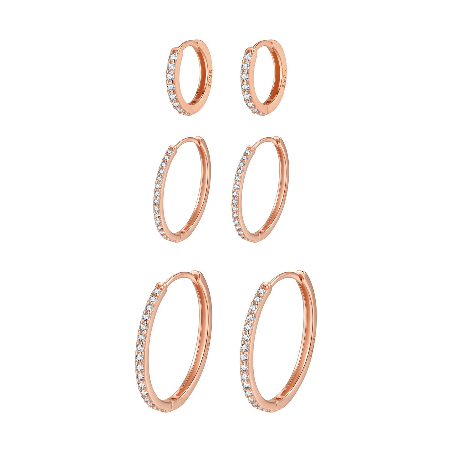 Clear Stone Trio Earring Hoop Set Sterling Silver