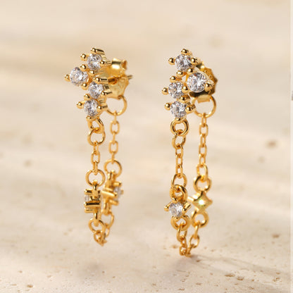 Cluster Blossom Chain Earrings Sterling Silver