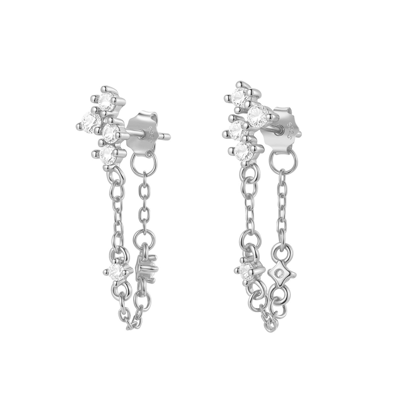 Cluster Blossom Chain Earrings Sterling Silver