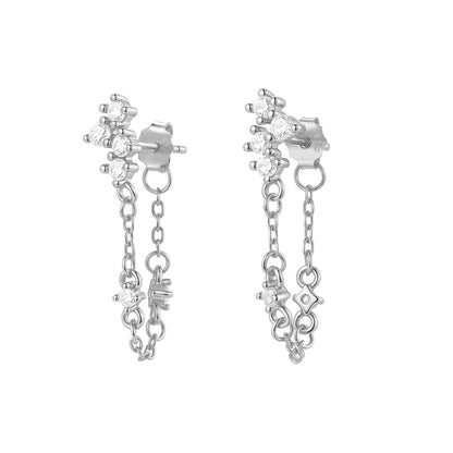 Cluster Blossom Chain Earrings Sterling Silver