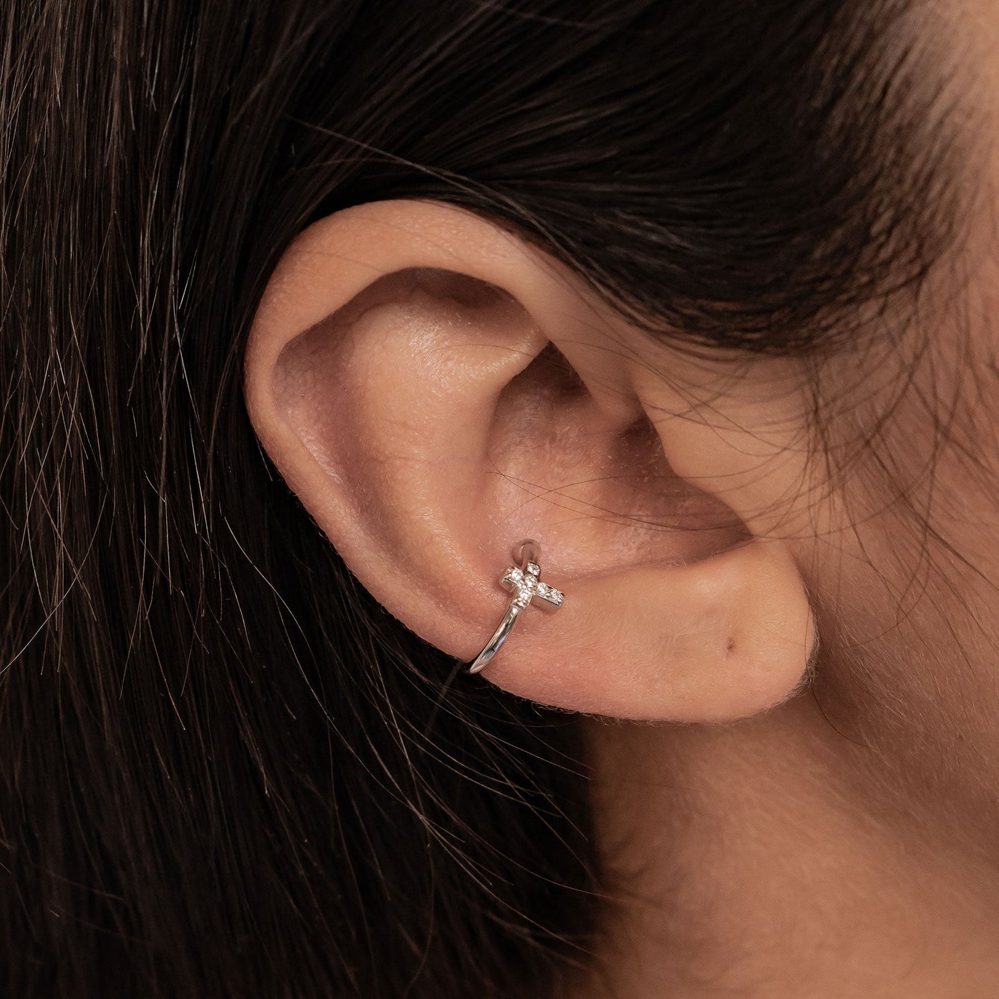 Cross Ear Cuff Sterling Silver