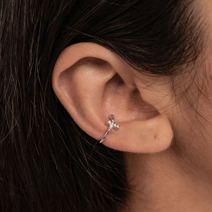 Cross Ear Cuff Sterling Silver