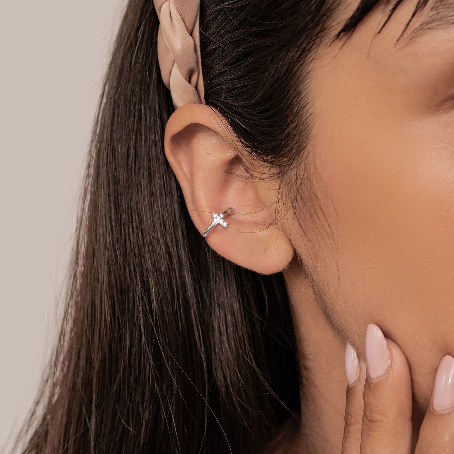 Cross Ear Cuff Sterling Silver