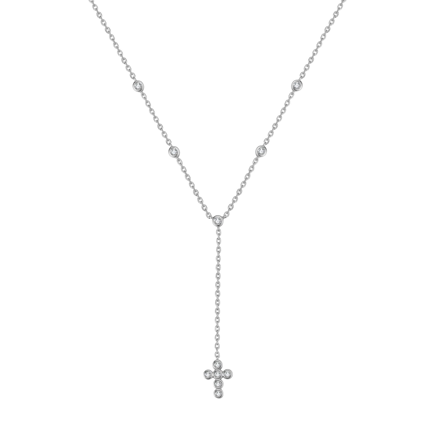 Cross Y Lariat Necklace Sterling Silver