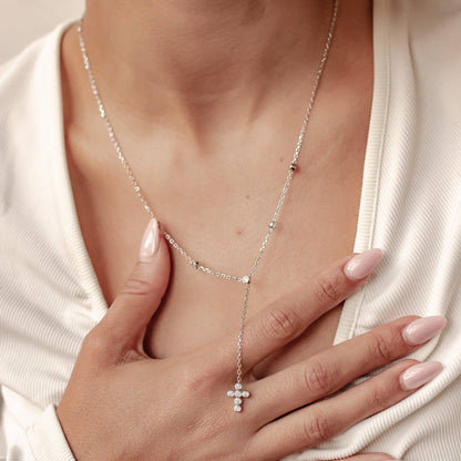 Cross Y Lariat Necklace Sterling Silver