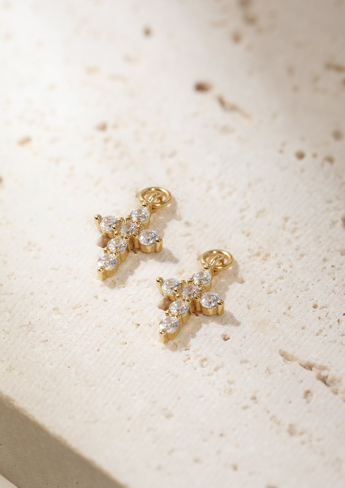 Cross Charm Hoop Earrings Sterling Silver Gold