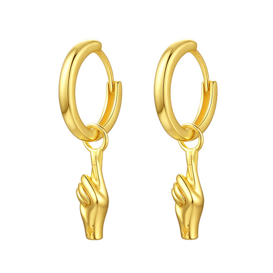 Crossed Fingers Huggie Earrings Sterling Silver