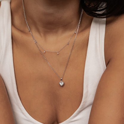Crystal Heart Necklace Set Sterling Silver
