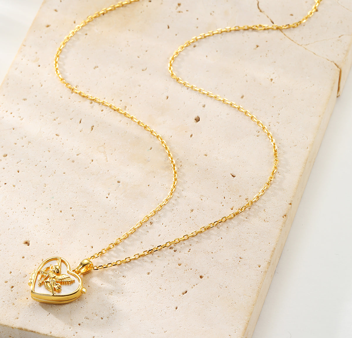 Cupid Heart Locket Necklace Sterling Silver