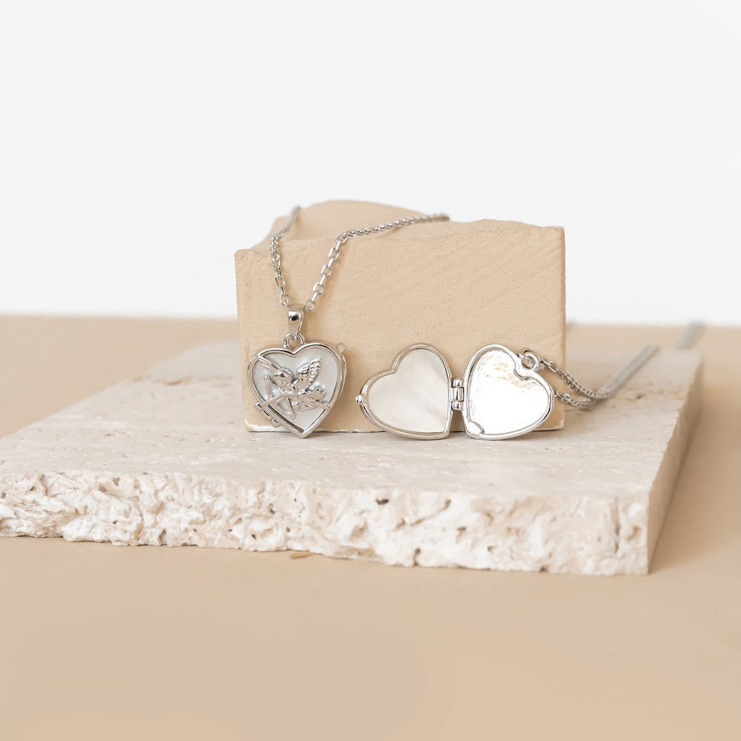 Cupid Heart Locket Necklace Sterling Silver