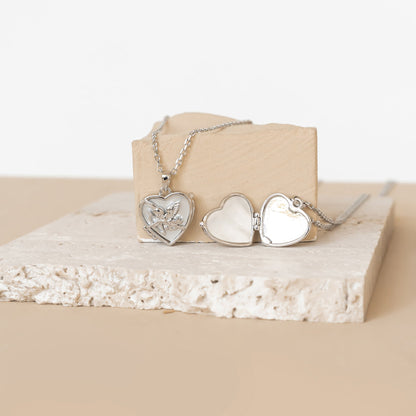 Cupid Heart Locket Necklace Sterling Silver