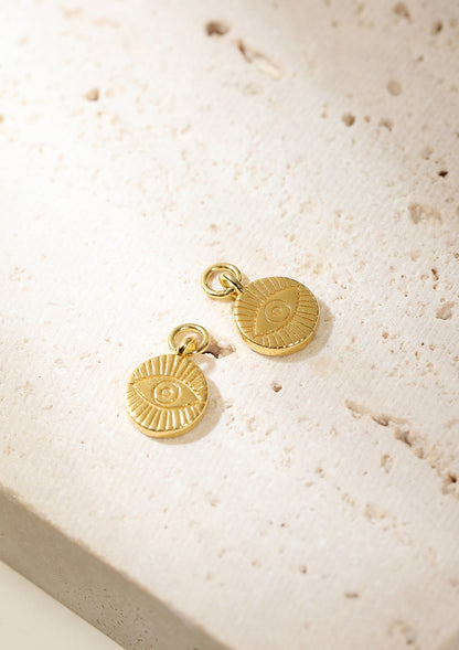 Evil Eye Charm Hoop Earrings Sterling Silver Gold