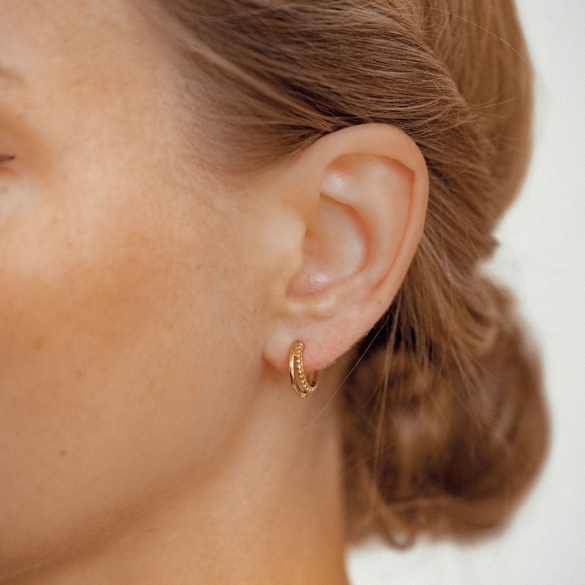 Beaded Double Hoop Earrings Sterling Silver Gold