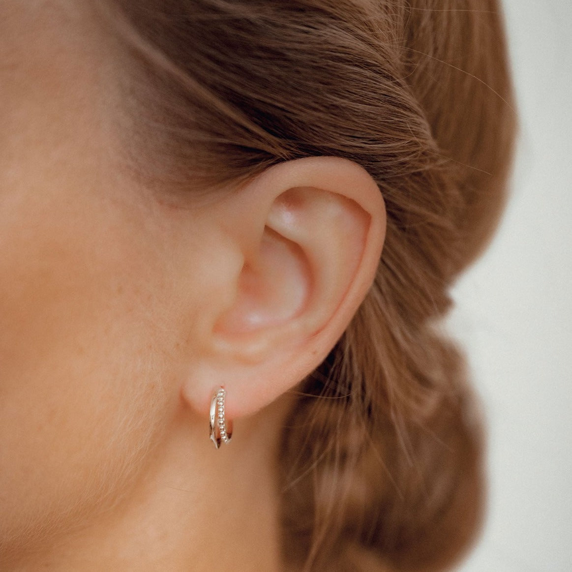 Beaded Double Hoop Earrings Sterling Silver