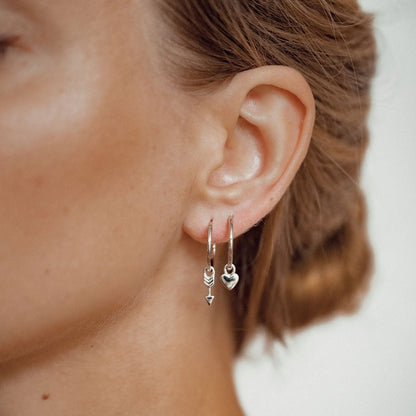 Heart and Arrow Charm Hoop Earrings Sterling Silver