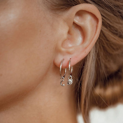 Moon and Planet Charm Hoop Earrings Sterling Silver