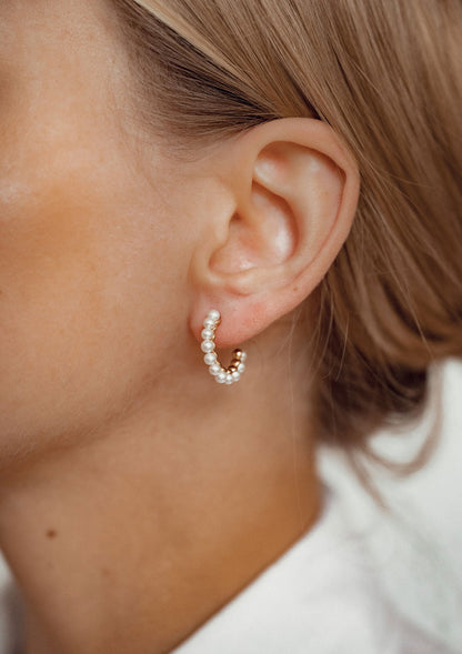 Pearl Hoop Earrings Sterling Silver Gold