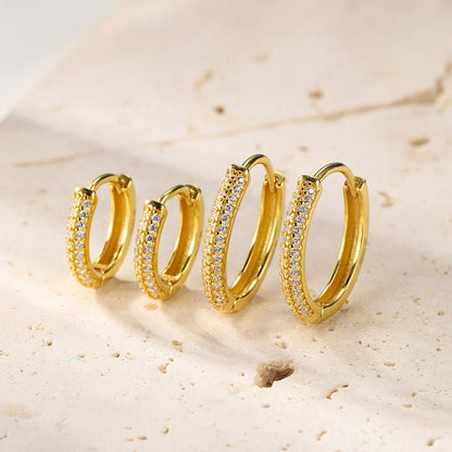 Double Clear Stone Hoop Earrings Sterling Silver