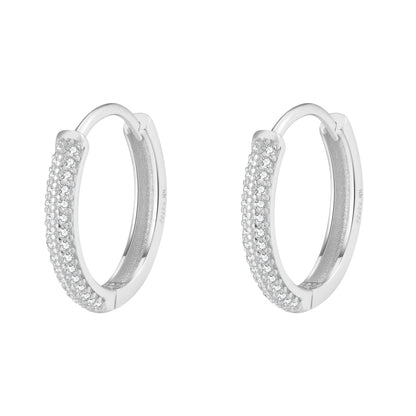 Double Clear Stone Hoop Earrings Sterling Silver
