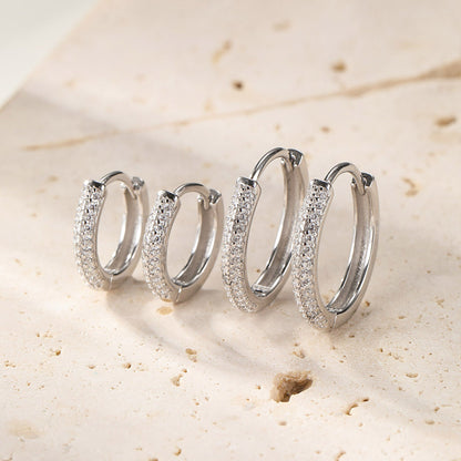 Double Clear Stone Hoop Earrings Sterling Silver