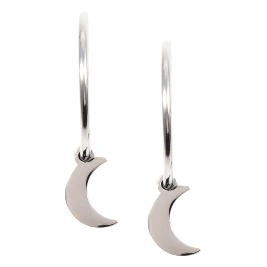 Moon Hoop Earrings Silver