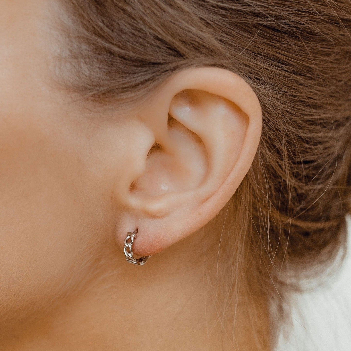 Chunky Chain Huggie Earrings Sterling Silver