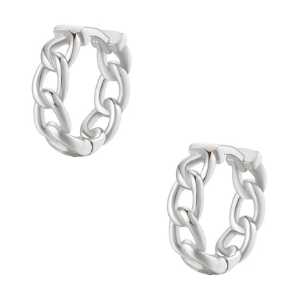 Chunky Chain Huggie Earrings Sterling Silver