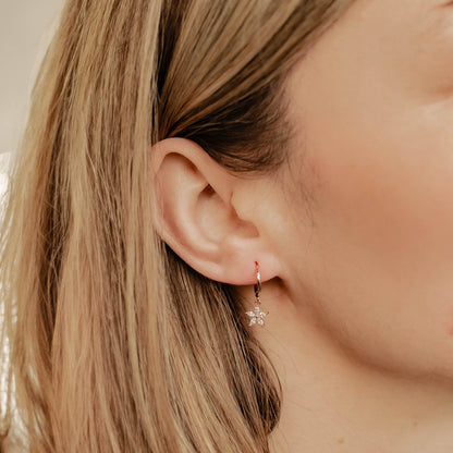 Gemstone Daisy Huggie Earrings Sterling Silver