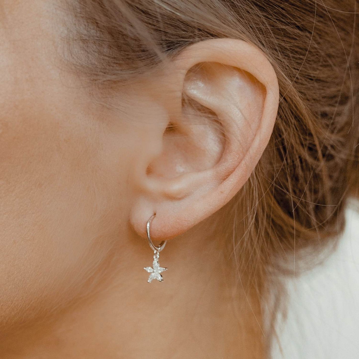 Gemstone Daisy Huggie Earrings Sterling Silver