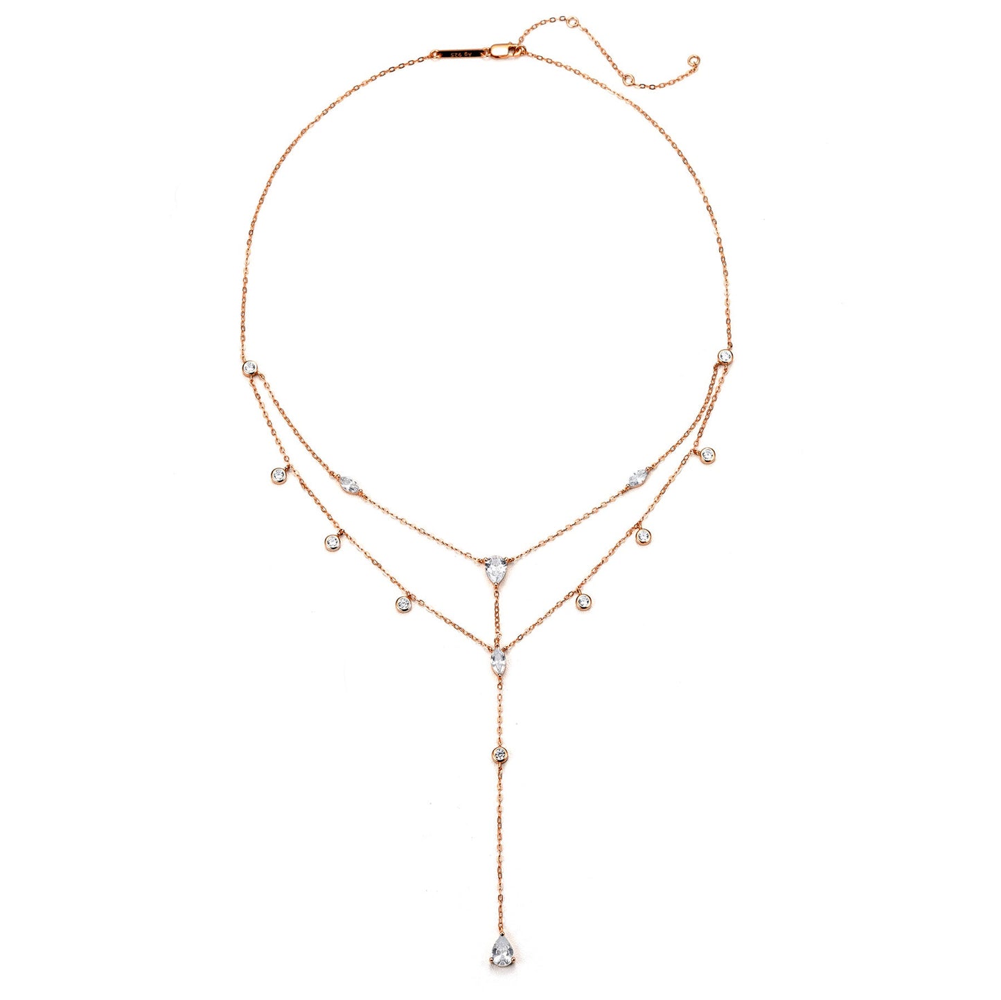 Dazzle Double Chain Y Necklace Sterling Silver