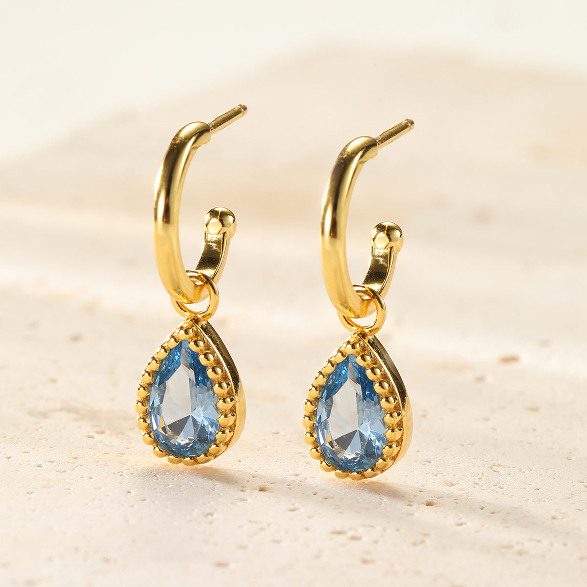 December Blue Topaz Birthstone Hoop Earrings Sterling Silver